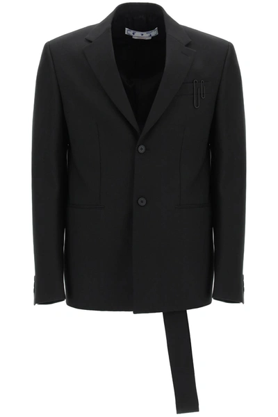 Shop Off-white Blazer With Adjustable Mock Tie In Black (black)