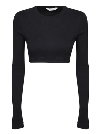 Shop Palm Angels Crewneck Long-sleeved Cropped Top In Black