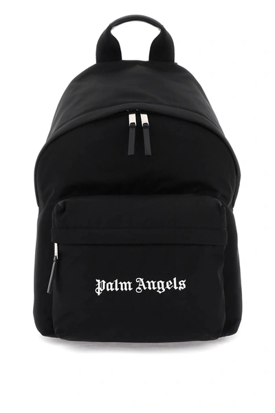 Shop Palm Angels Logo Embroidery Backpack In Black White (black)