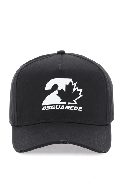 Shop Dsquared2 Baseball Cap With Logoed Patch In Black White (black)