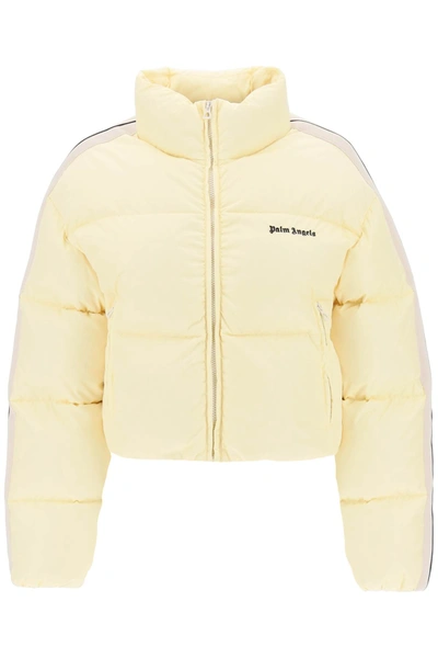 Shop Palm Angels Short Down Jacket In Butter Black (yellow)