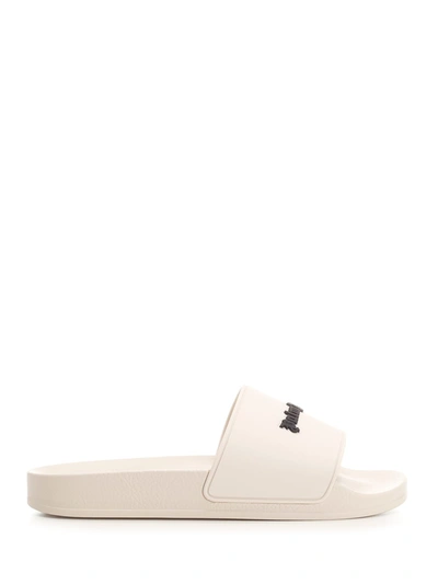 Shop Palm Angels White Slider With Logo In Beige