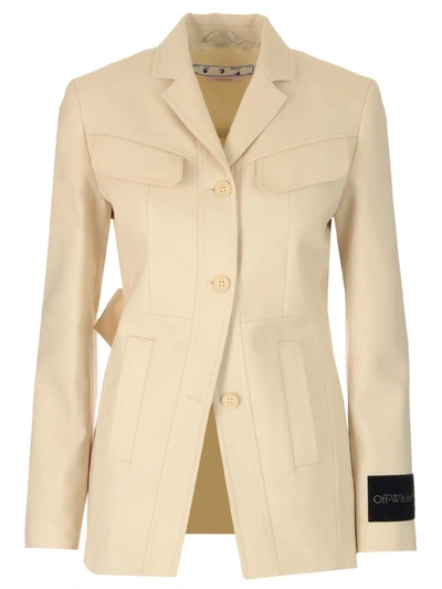 Shop Off-white Ivory Single-breasted Jacket With Applications In Beige