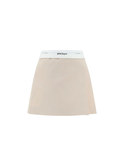 Shop Palm Angels Beige Mini Skirt With Inverted Waist In Beige/white