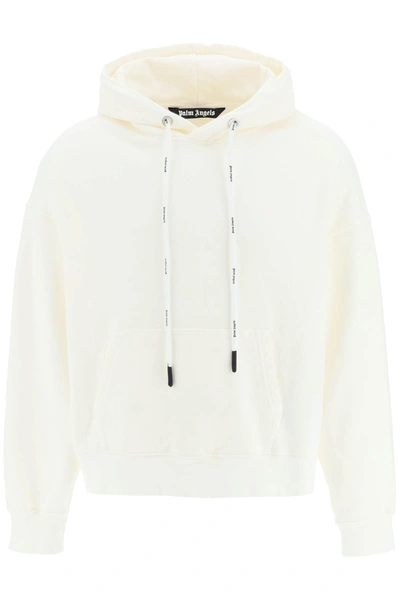 Shop Palm Angels White Hoodie With Tone On Tone Logo Patch In Bianco
