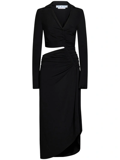 Shop Off-white Cut-out Midi Dress In Black