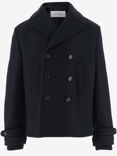 Shop Off-white Double-breasted Long-sleeved Peacoat In Black