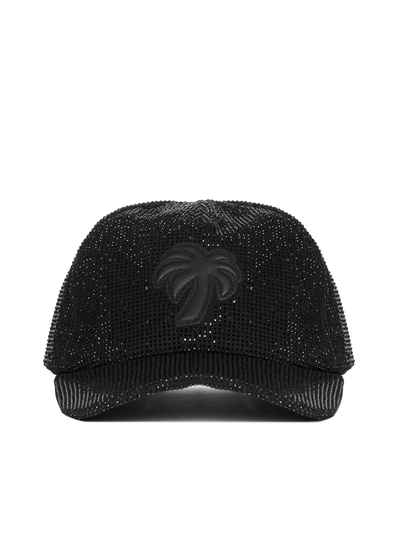 Shop Palm Angels Rhinestone Baseball Cap In Black