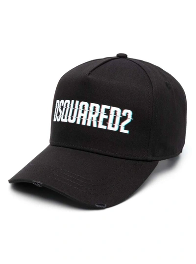 Shop Dsquared2 Black Baseball Cap With  Lettering Print