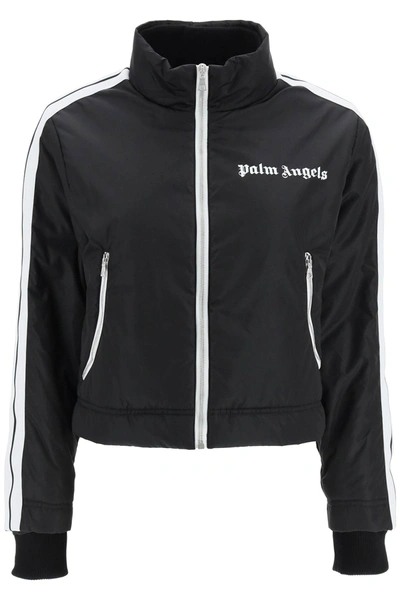 Shop Palm Angels Black Padded Track Jacket With Logo In Black White