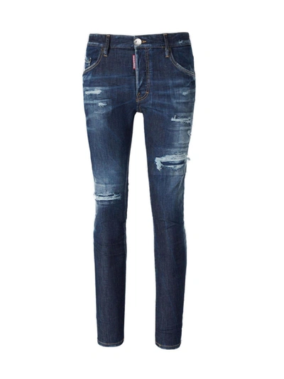 Shop Dsquared2 Distressed-finish Tapered-leg Skinny Jeans In Blue