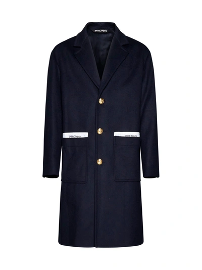 Shop Palm Angels Blue Wool And Cashmere Coat
