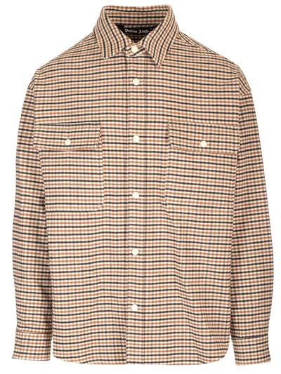 Shop Palm Angels Micro Check Shirt In Brown
