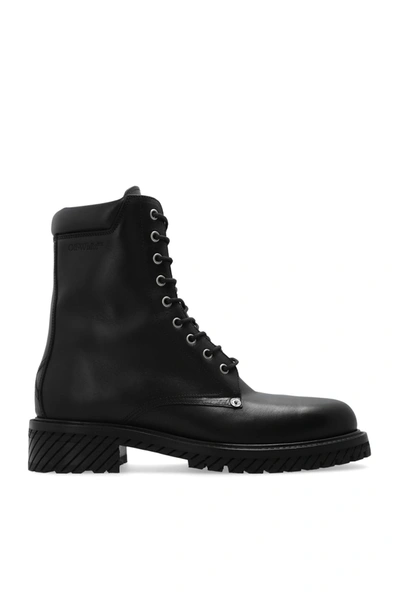 Shop Off-white Engraved Logo Lace-up Boots In Default Title