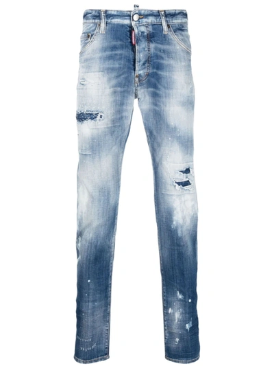 Shop Dsquared2 Logo Patch Skinny Jeans In Denim Chiaro