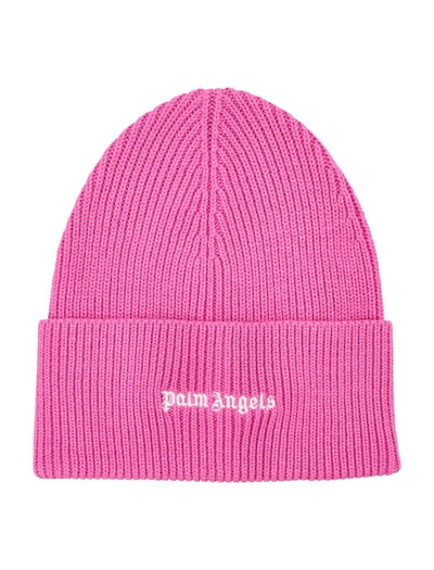 Shop Palm Angels Logo Embroidered Ribbed-knit Beanie In Fucsia
