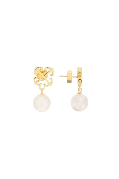 Shop Off-white Pearl Arrow Earrings In Gold No Color (gold)