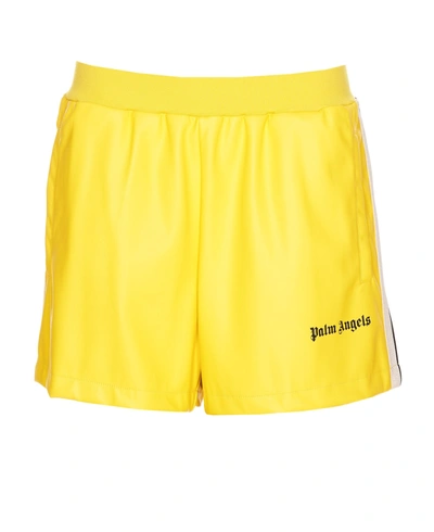 Shop Palm Angels Yellow Sports Shorts With Logo In Giallo