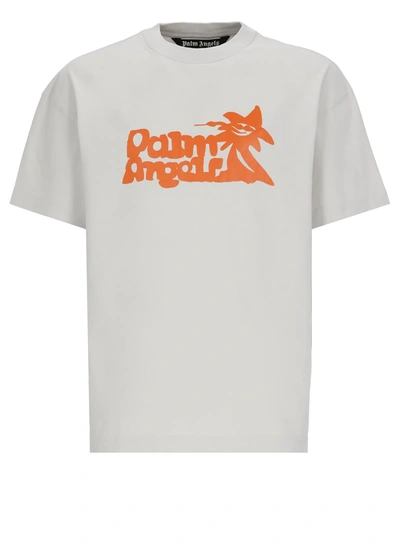 Shop Palm Angels Logo Printed Crewneck T-shirt In Grey