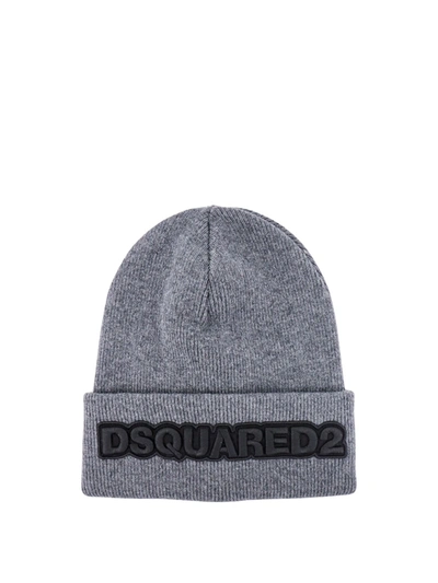 Shop Dsquared2 Logo Knit Beanie In Grey