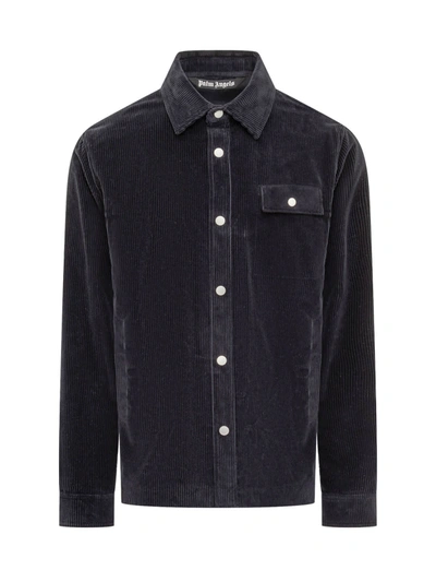 Shop Palm Angels Corduroy Overshirt In Navy Blue