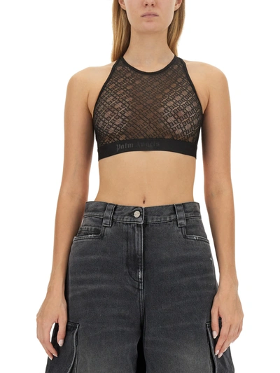Shop Palm Angels Lace America Top In Nero
