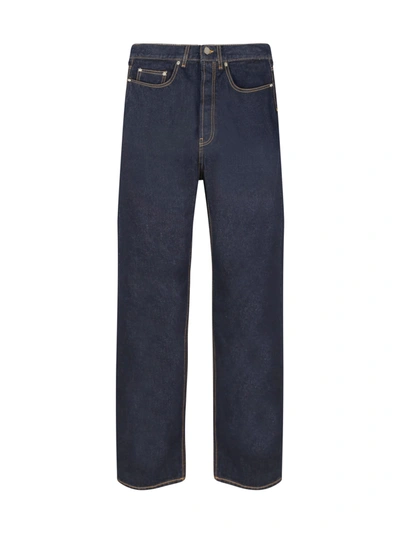 Shop Palm Angels Loose Fit Jeans In Navy Blue