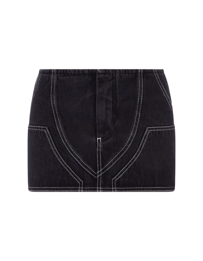 Shop Off-white Black Denim Mini Skirt With Contrasting Stitching In Nero
