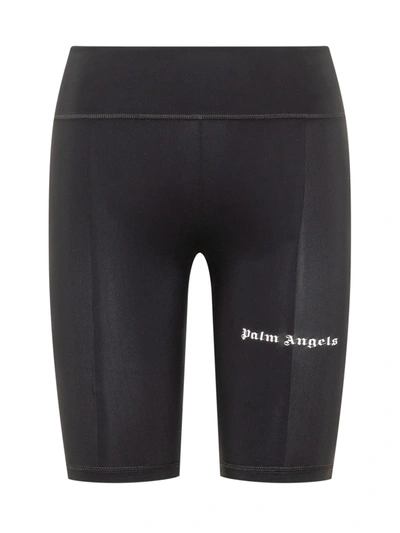 Shop Palm Angels Black Short Sports Leggings With Logo In Nero