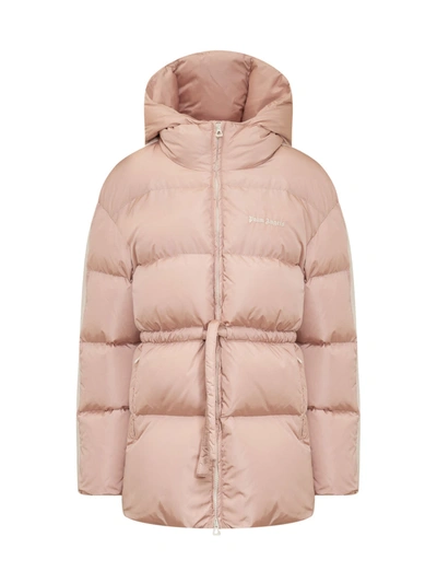 Shop Palm Angels Logo Down Jacket With Belt In Pink