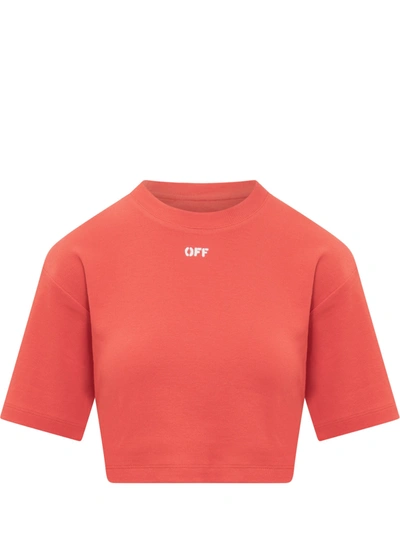 Shop Off-white Cropped T-shirt In Red