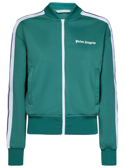 Shop Palm Angels Green Sporty Bomber Jacket With Contrast Bands In Verde