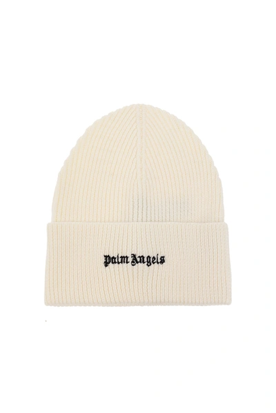 Shop Palm Angels Ribbed Beanie In White