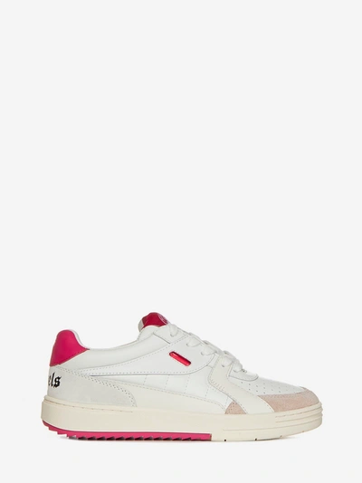 Shop Palm Angels Palm University Low Top Sneakers In White And Pink Leather Woman
