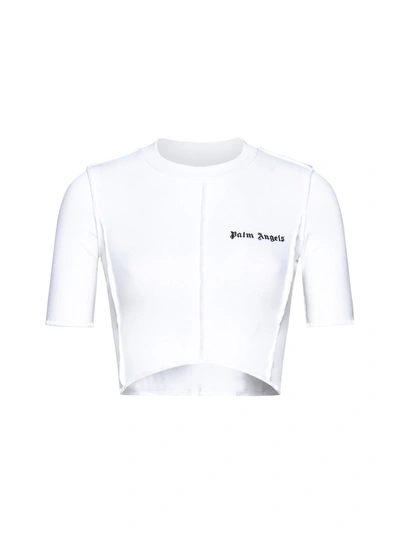 Shop Palm Angels Logo Cotton Cropped T-shirt In White Black