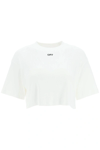 Shop Off-white Logo Detail Cropped T-shirt In White Black