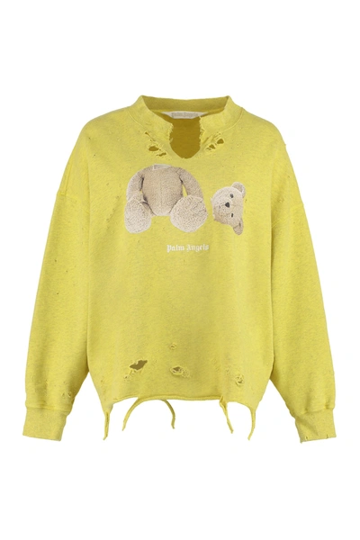 Shop Palm Angels Printed Cotton Sweatshirt In Yellow
