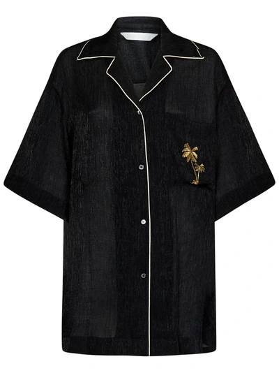 Shop Palm Angels Soire? Logo-embroidered Button-up Shirt In Black