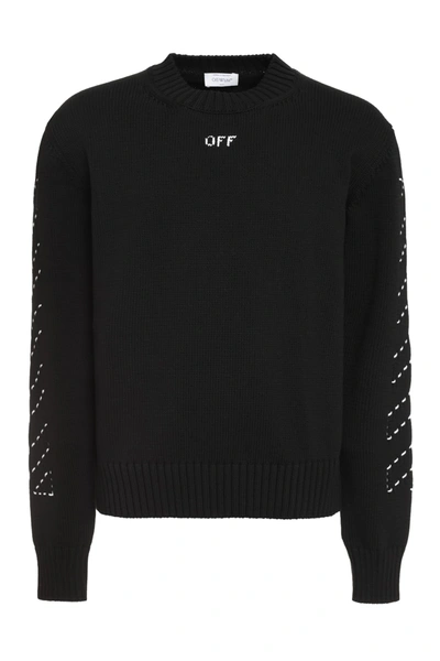 Shop Off-white Cotton Crew-neck Sweater In Black