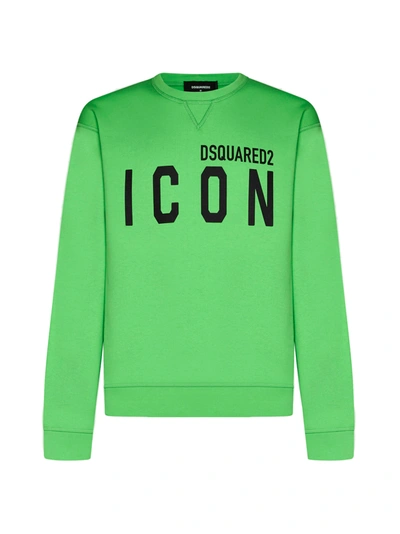 Shop Dsquared2 Icon Logo Cotton Sweatshirt In Acid Green