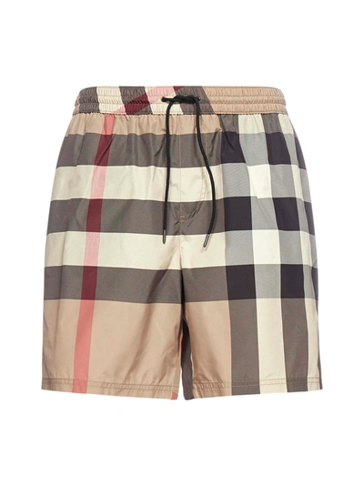 Shop Burberry Boxer Swimsuit With Vintage Check Pattern In Archive Beige Ip Chk
