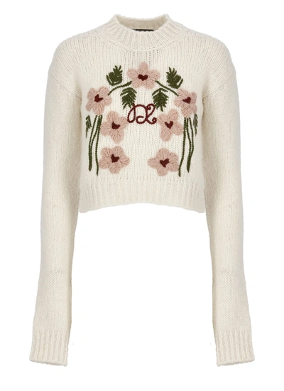Shop Dsquared2 Floral-embroidered Cropped Jumper In Avorio
