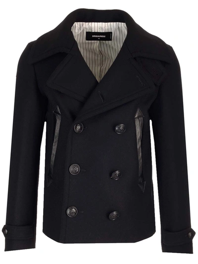 Shop Dsquared2 Stretch Wool Peacoat In Black