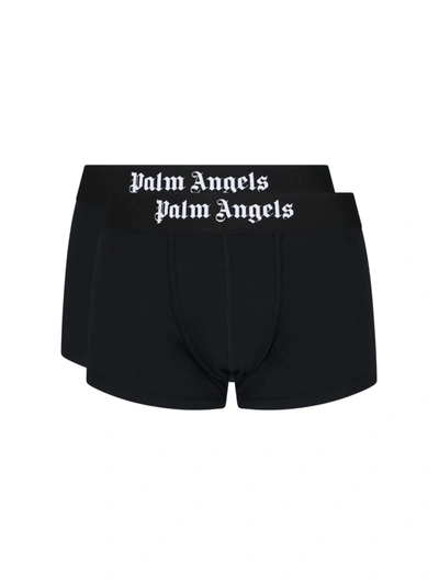 Shop Palm Angels Logo-waist Pack Of Two Boxers In Black
