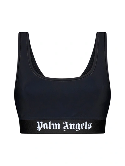 Shop Palm Angels Black Sports Bra With White Logo