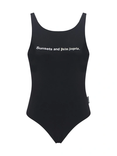 Shop Palm Angels Sunset One-piece Swimsuit In Black Whit