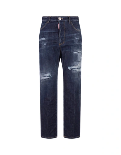 Shop Dsquared2 Dark Ripped Wash Boston Jeans In Blue