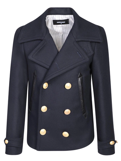 Shop Dsquared2 Double-breasted Long-sleeved Coat In Blue