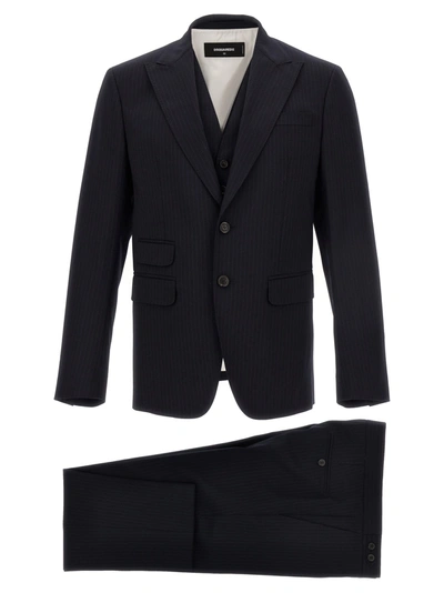 Dsquared2 Pinstripe-pattern Three-piece Suit In Black