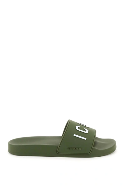 Shop Dsquared2 3d Logo Lettering Slip-on Slides In Militare (green)